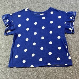 Juniper + Lime Top Women's Small Blue Polka Dot FlutterSleeve Chic Nautical